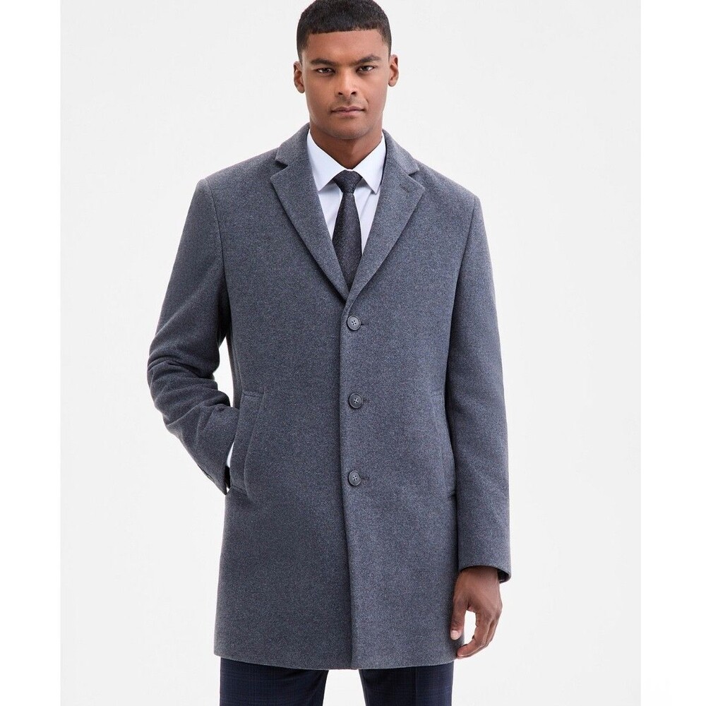 $395 NEW CALVIN KLEIN MENS 36R GRAY SOFT WOOL BLEND 37" LONG OVERCOAT JACKET